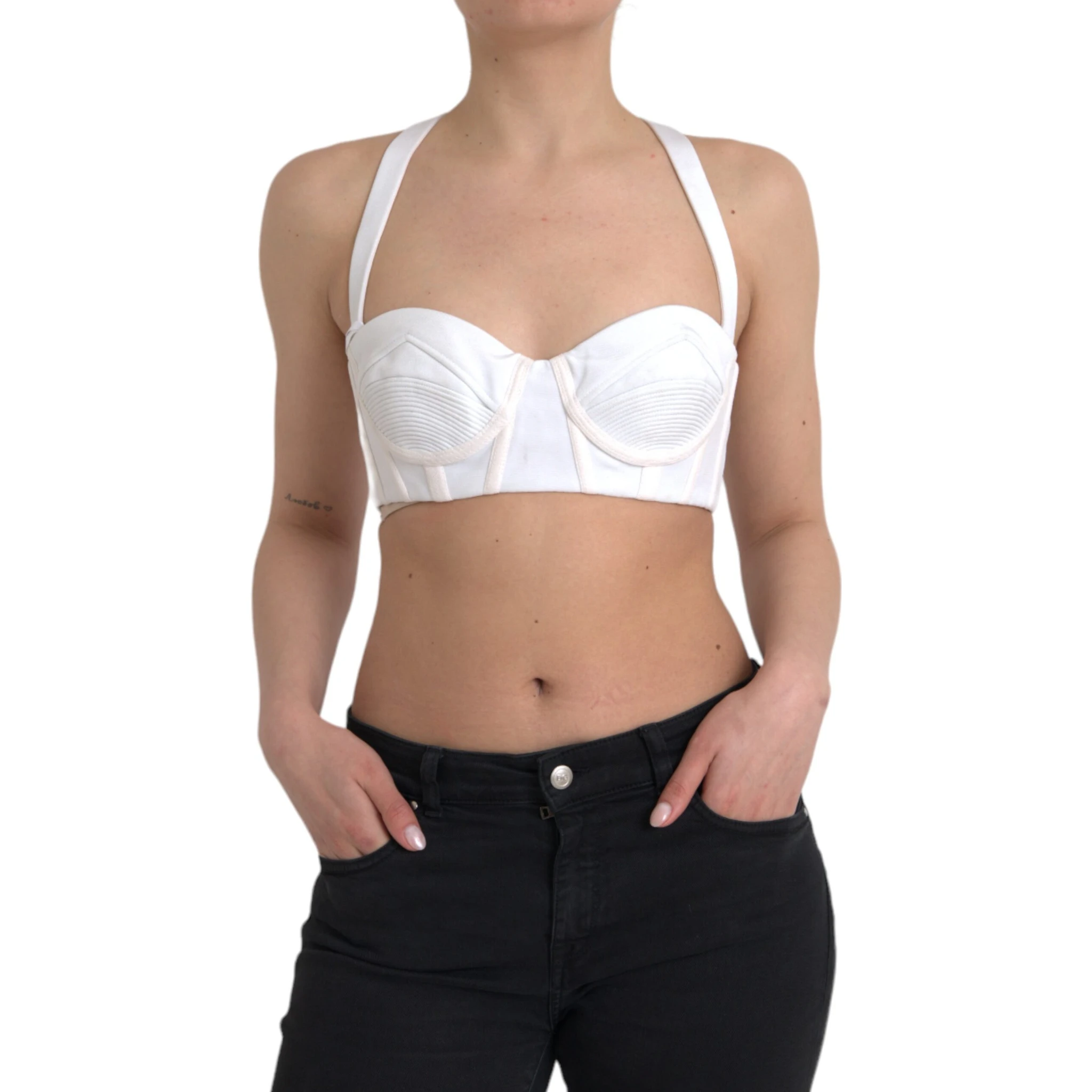 White Viscose Bustier Sleeveless Cropped Top