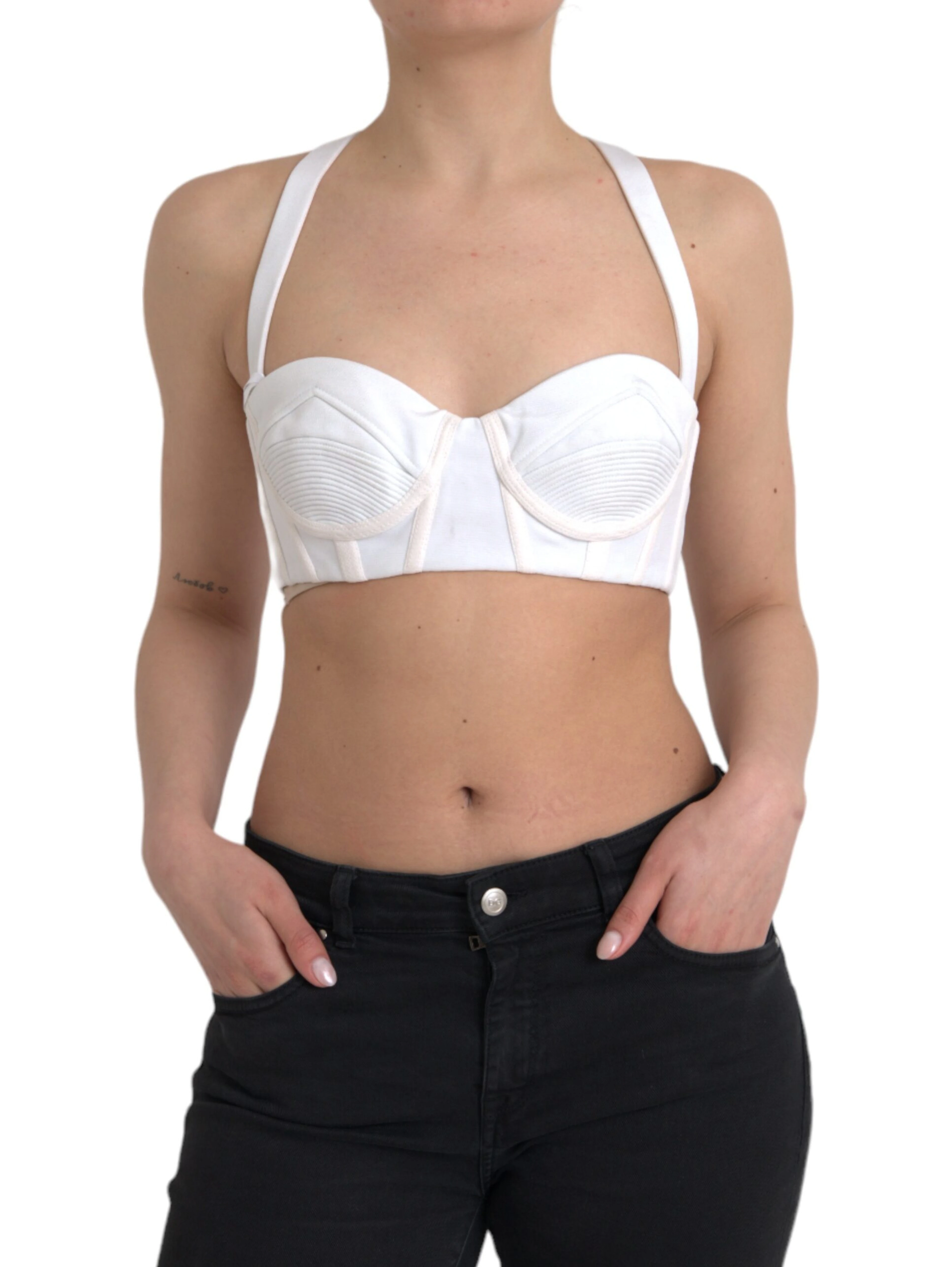 White Viscose Bustier Sleeveless Cropped Top