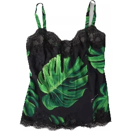 Black Philodendron Print Silk Camisole Underwear