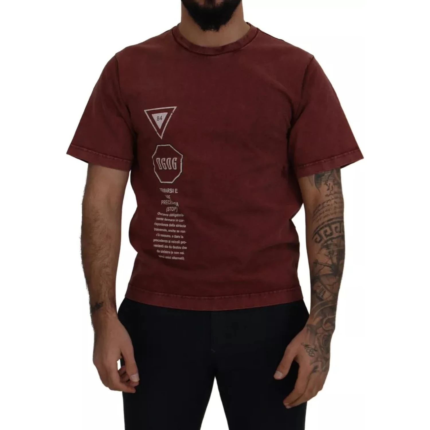 Maroon Printed Crewneck Tee Cotton T-shirt