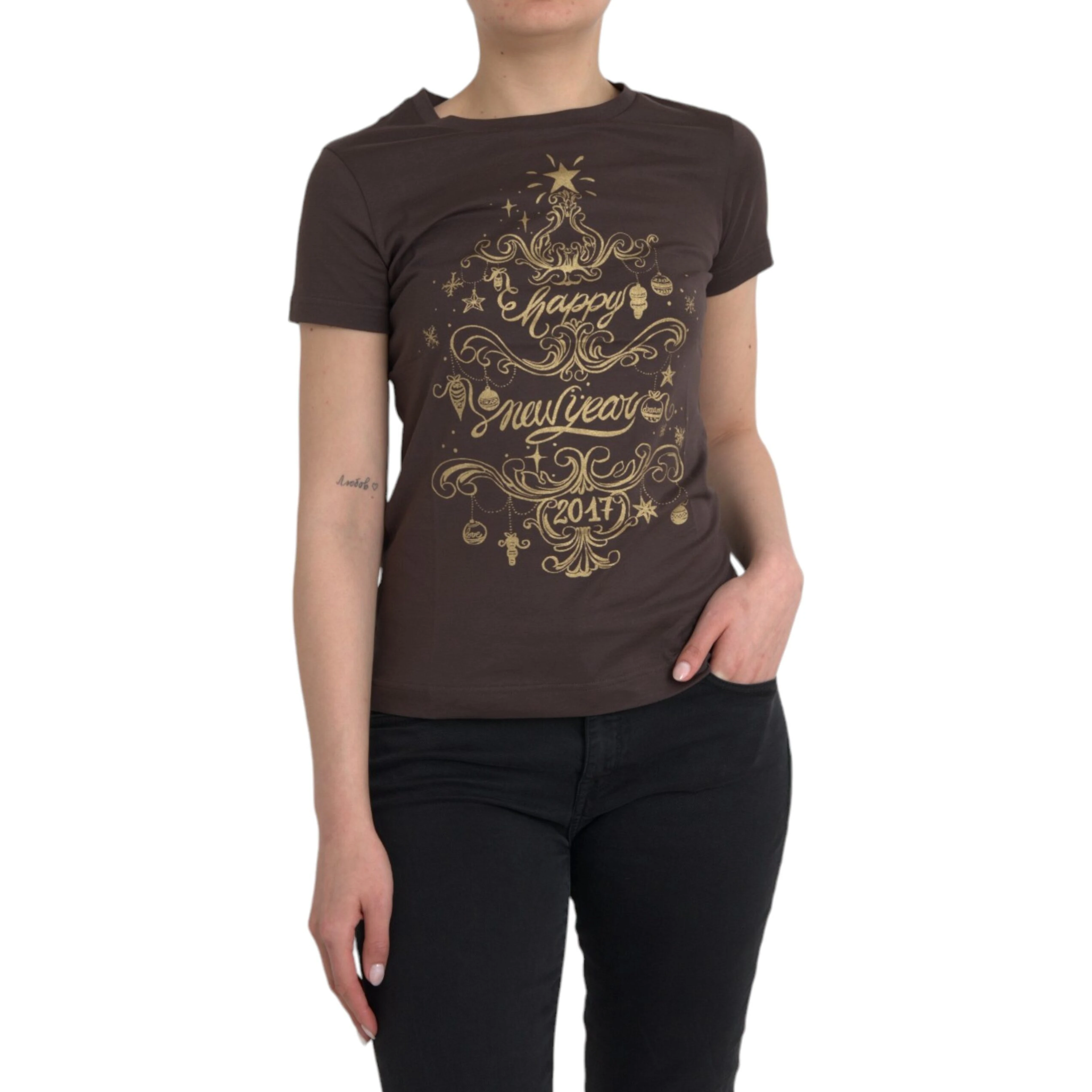 Brown Crewneck 2017 Motive Print T-shirt