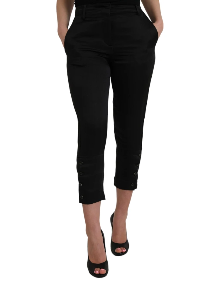 Black High Waist Capri Cropped Pants