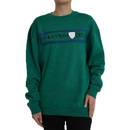 Green Cotton Logo Print Long Sleeves Pullover Sweater