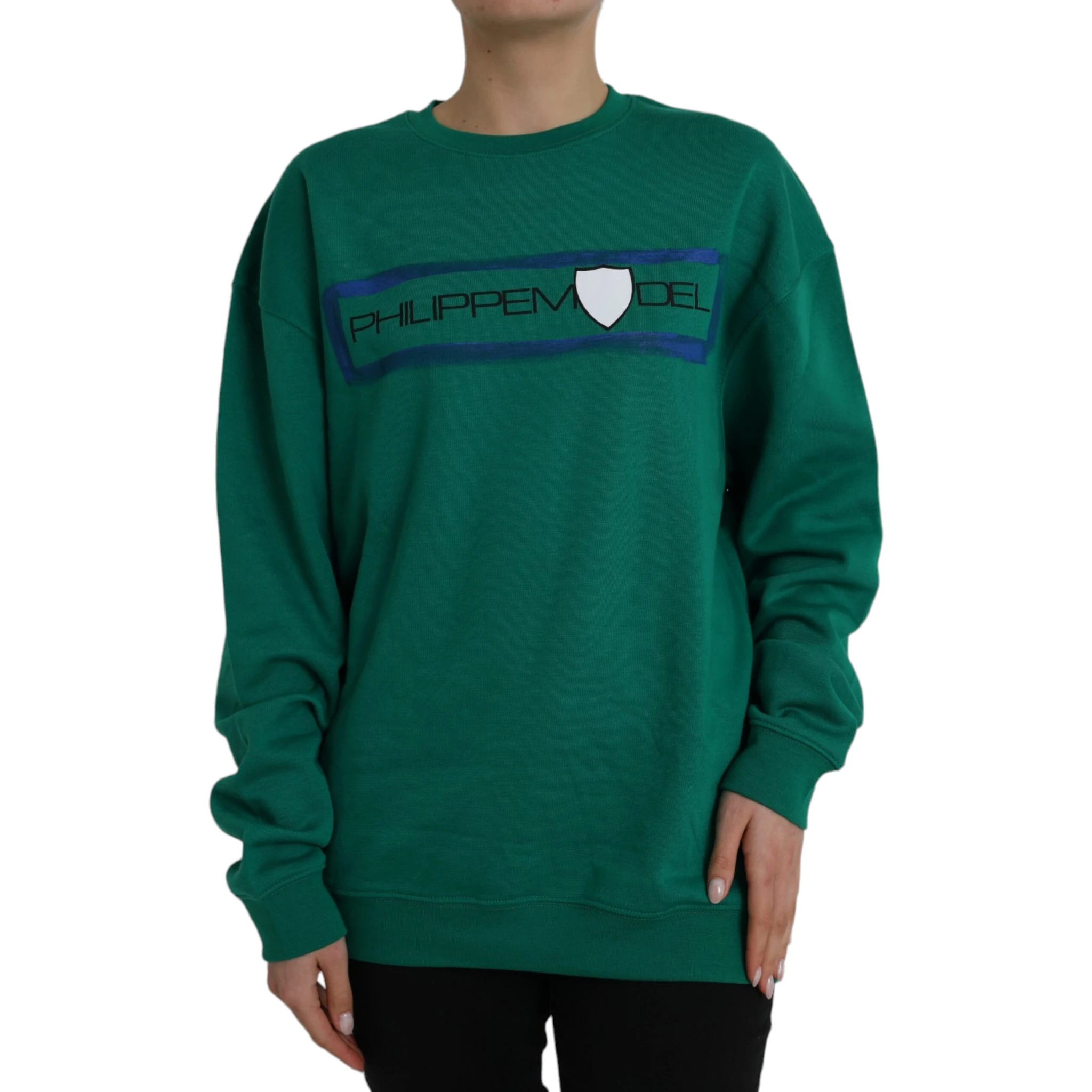 Green Cotton Logo Print Long Sleeves Pullover Sweater