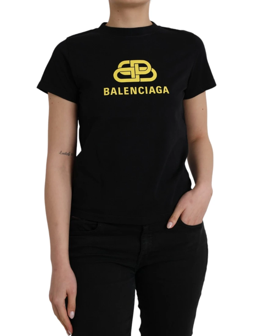 Black Cotton Logo Crew Neck Short Sleeves T-shirt