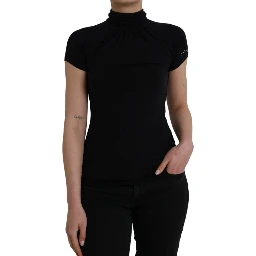 Black Turtleneck Viscose Short Sleeve Top