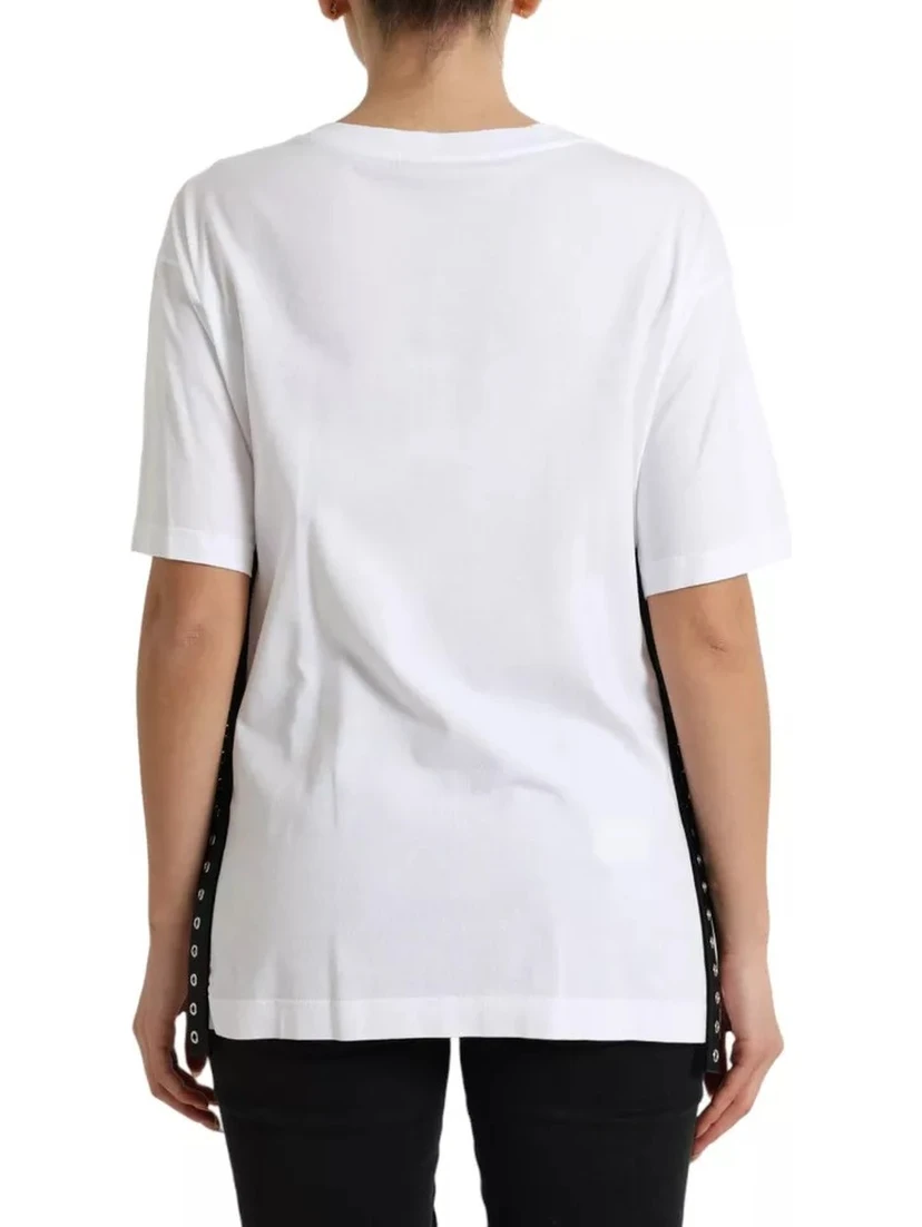 White Slogan Print Lacing Detailed T-shirt