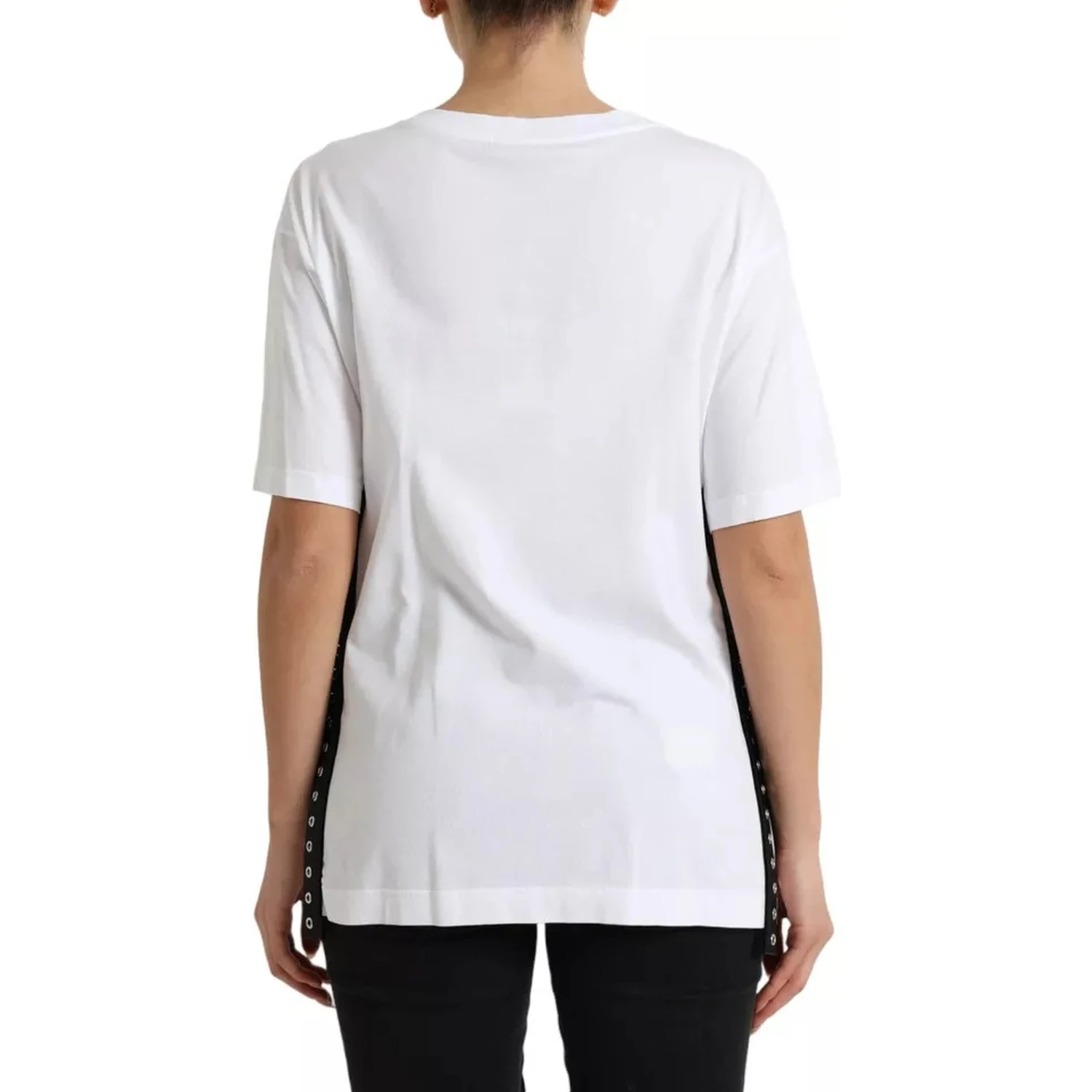 White Slogan Print Lacing Detailed T-shirt