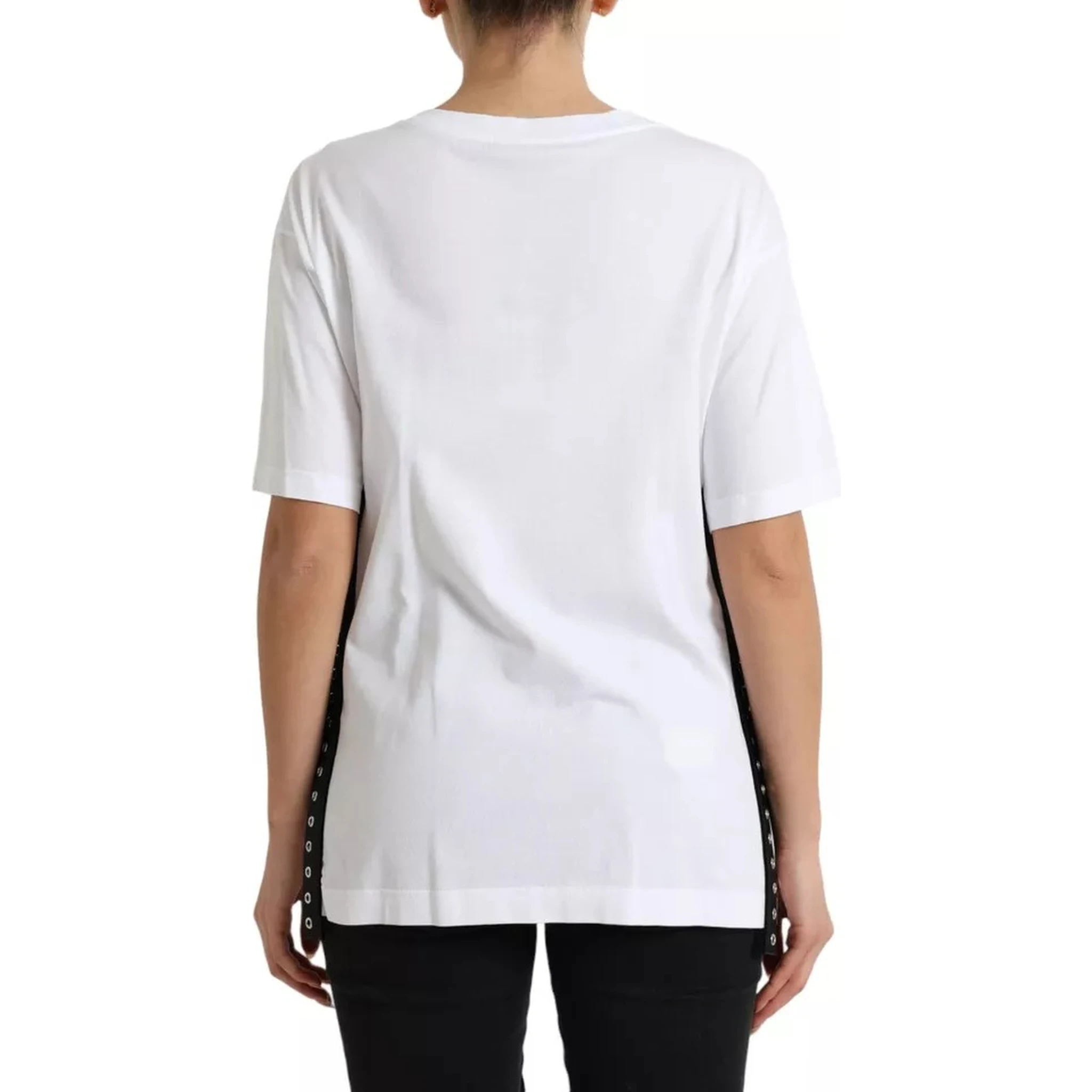 White Slogan Print Lacing Detailed T-shirt
