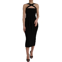 Black Sheath Halter Sleeveless Midi Dress