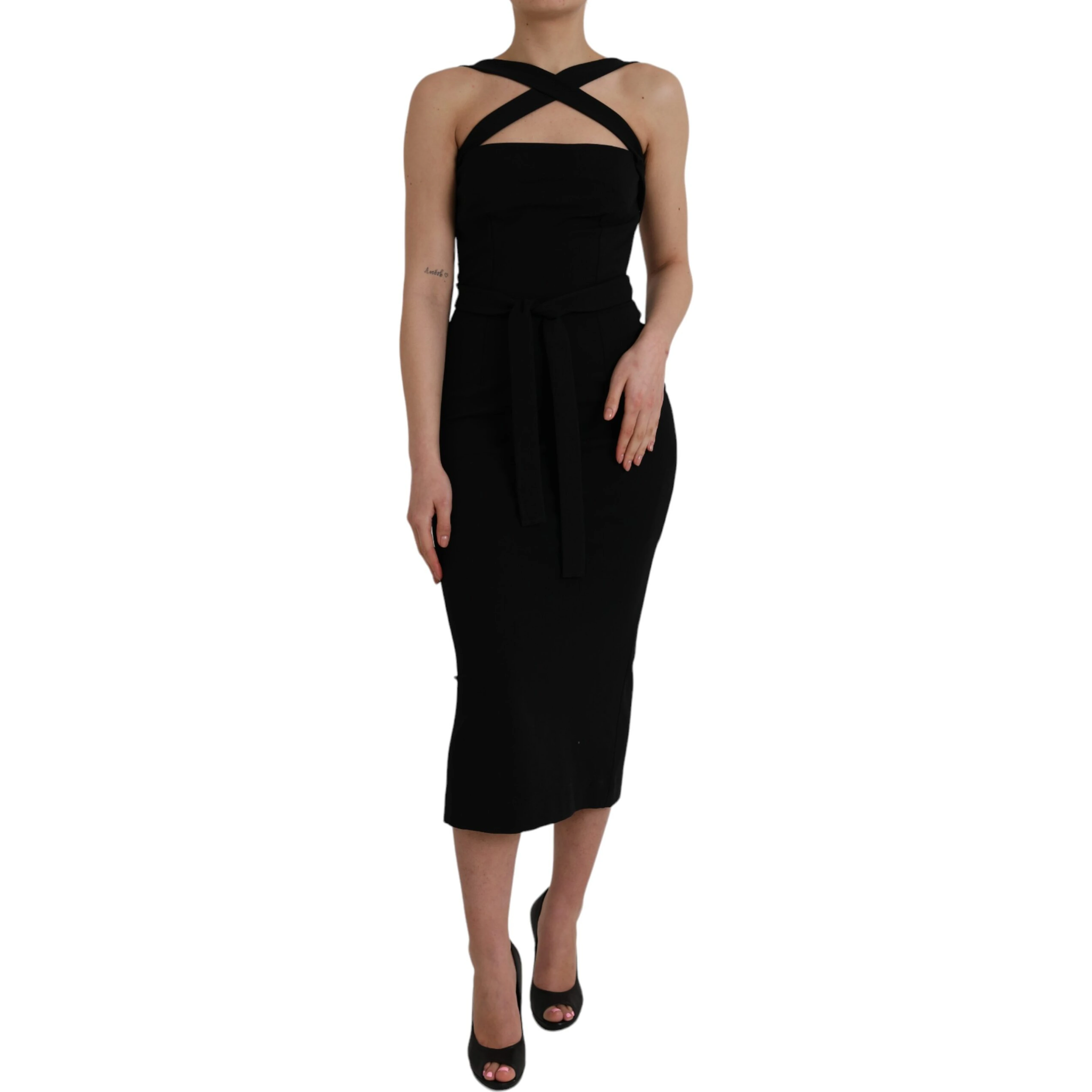 Black Sheath Halter Sleeveless Midi Dress