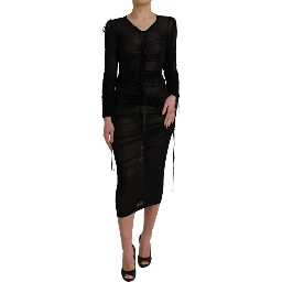 Black Sheer Bodycon Sheath Midi Dress
