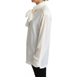 White Blouse Ascot Collar Shirt Silk Top