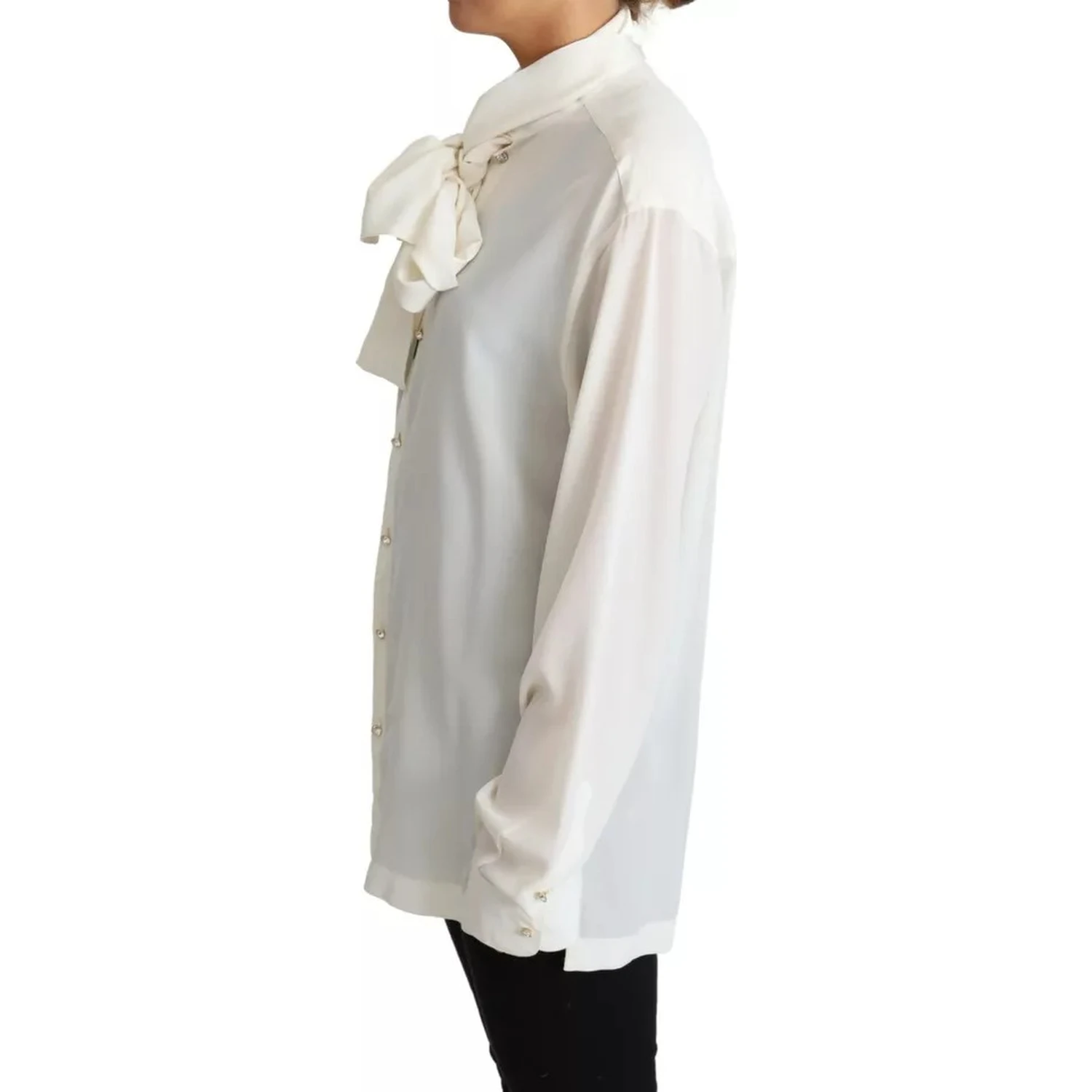 White Blouse Ascot Collar Shirt Silk Top