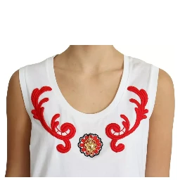 White Cotton Heart Applique Sleeveless Tank Top