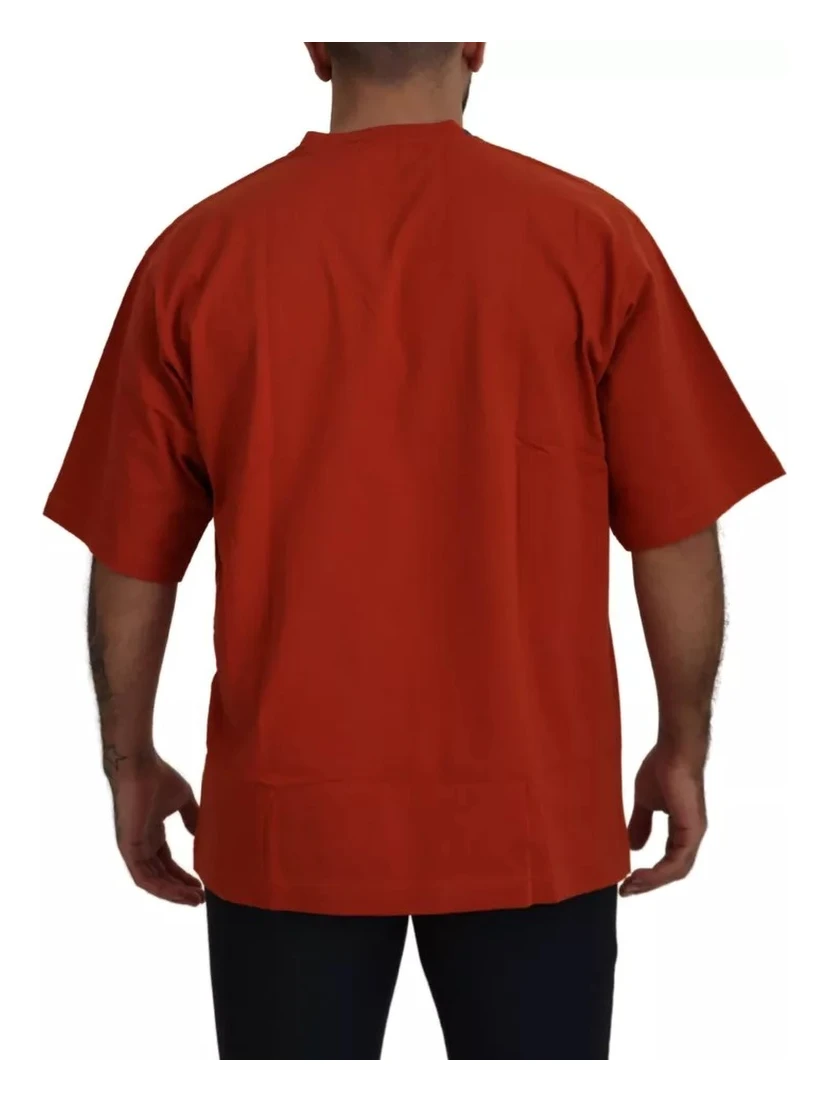 Red Logo Embroidery Crewneck Cotton T-shirt