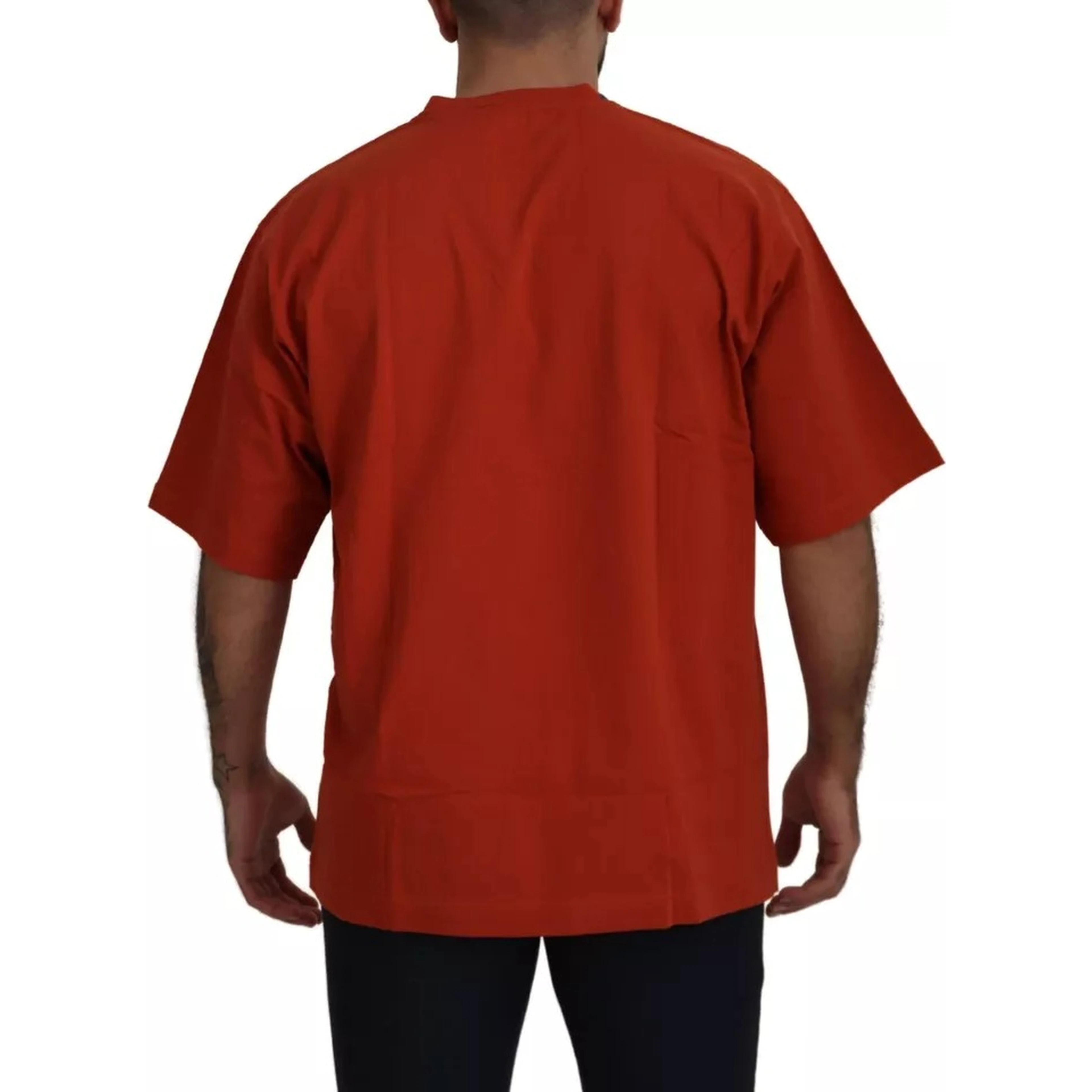 Red Logo Embroidery Crewneck Cotton T-shirt