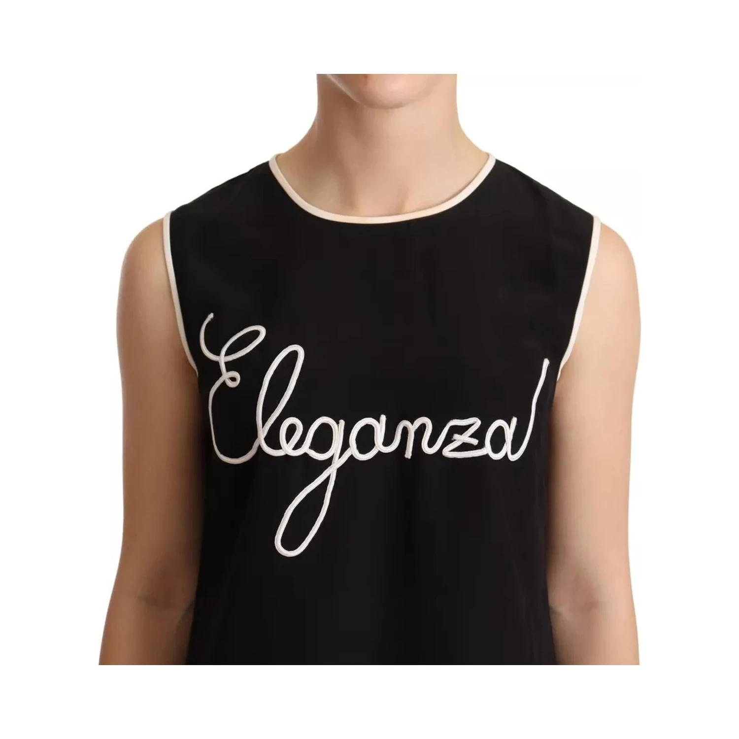 Black Silk Eleganza Print Sleeveless Tank Top