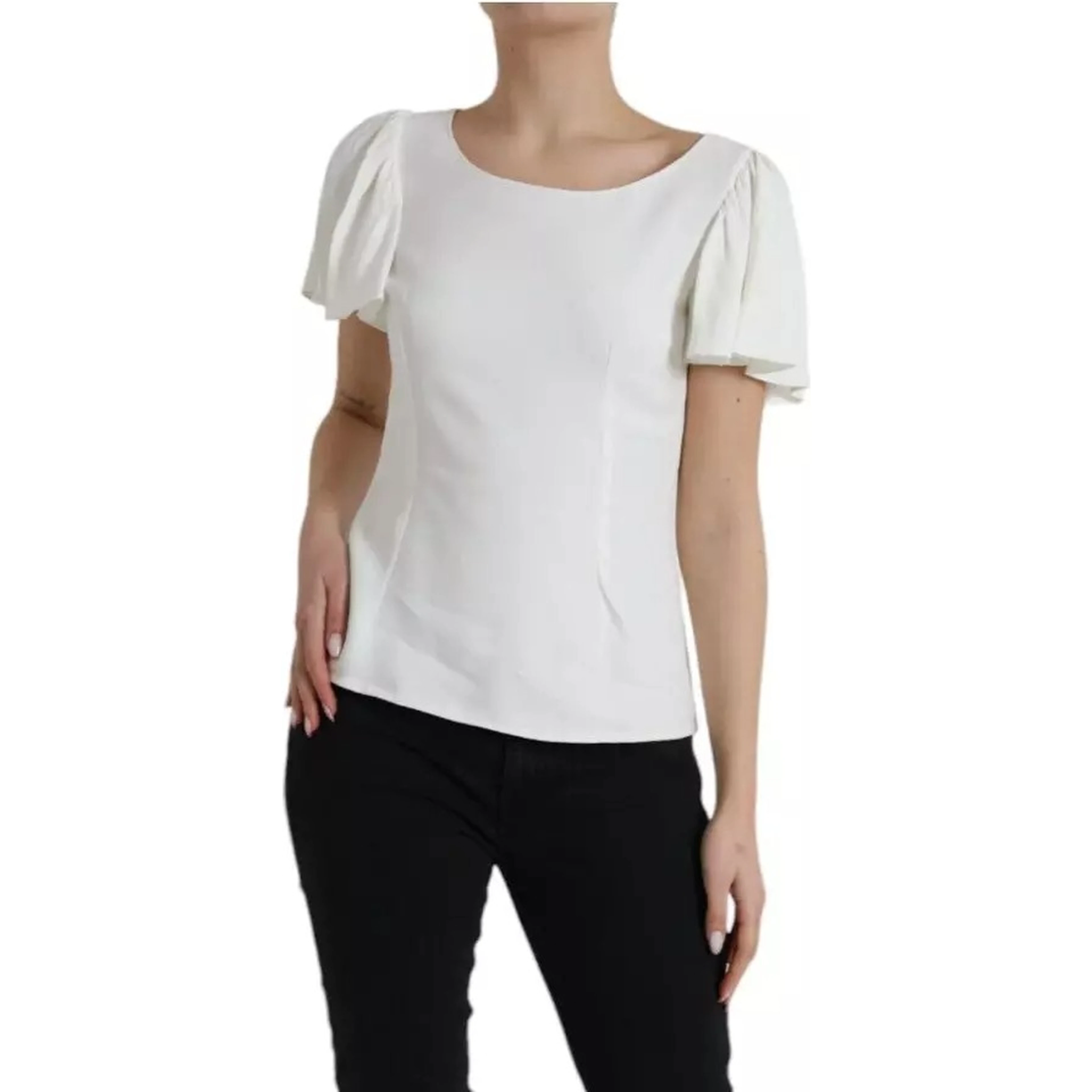 White Viscose Round Neck Short Sleeves Top