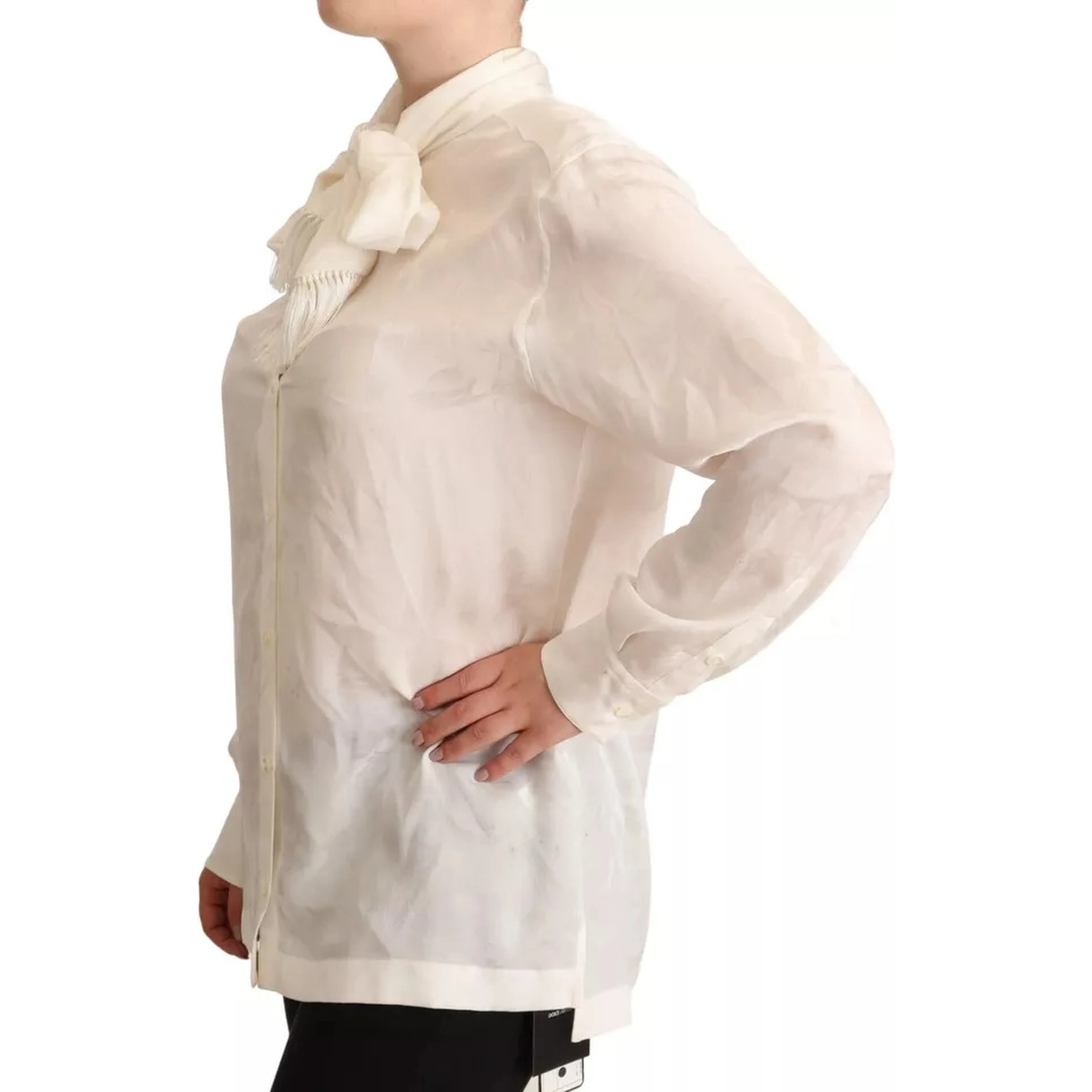 White Blouse Ascot Collar Shirt Silk Button Top