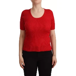 Red Silk T-shirt Short Sleeve Top Blouse