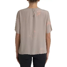 Brown Round Neck Short Sleeve Blouse Top