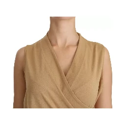 Brown V-neck Shift Knee Length Viscose Dress