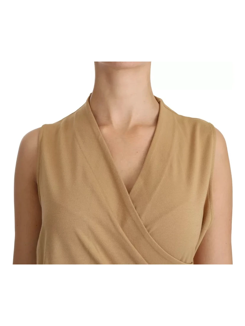 Brown V-neck Shift Knee Length Viscose Dress