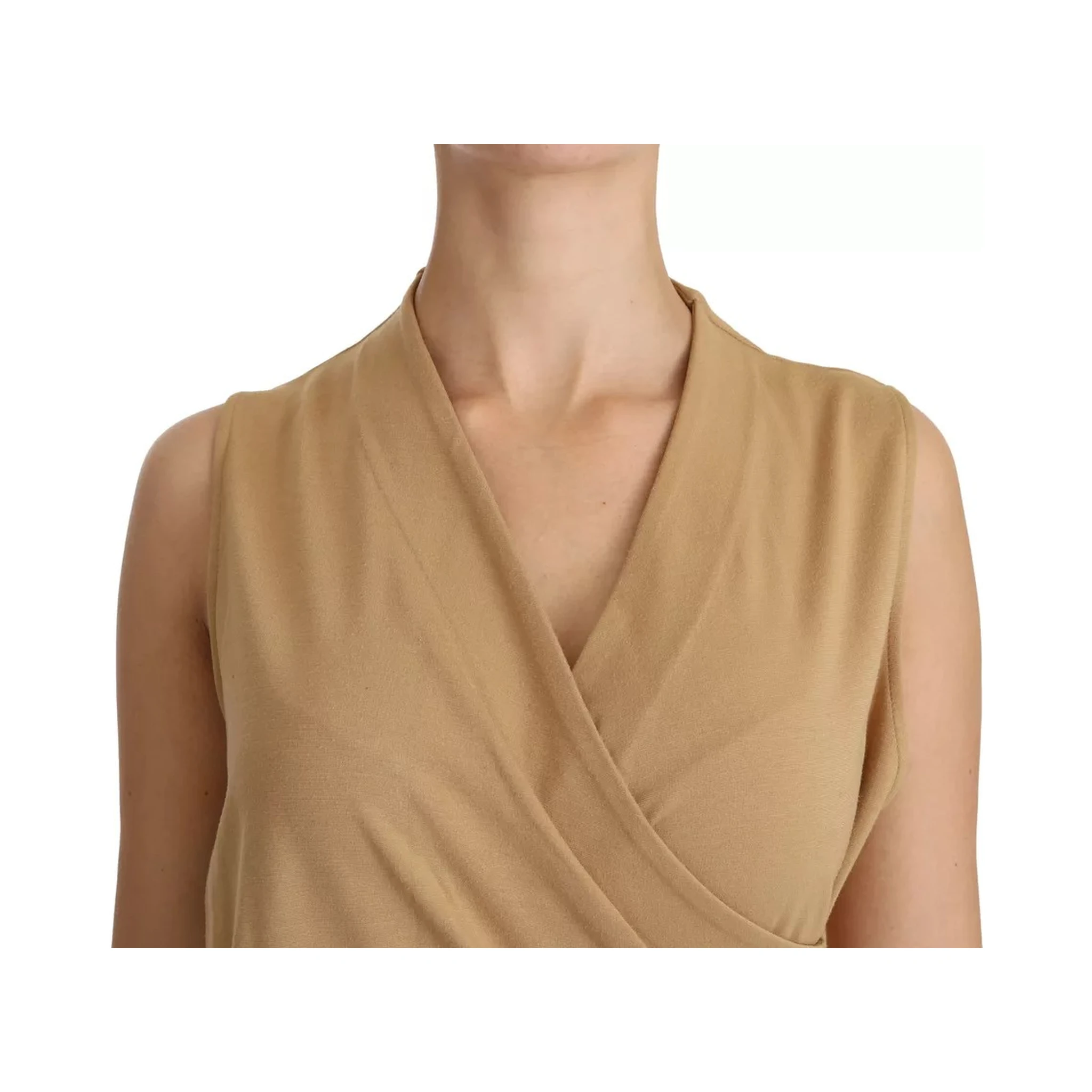 Brown V-neck Shift Knee Length Viscose Dress