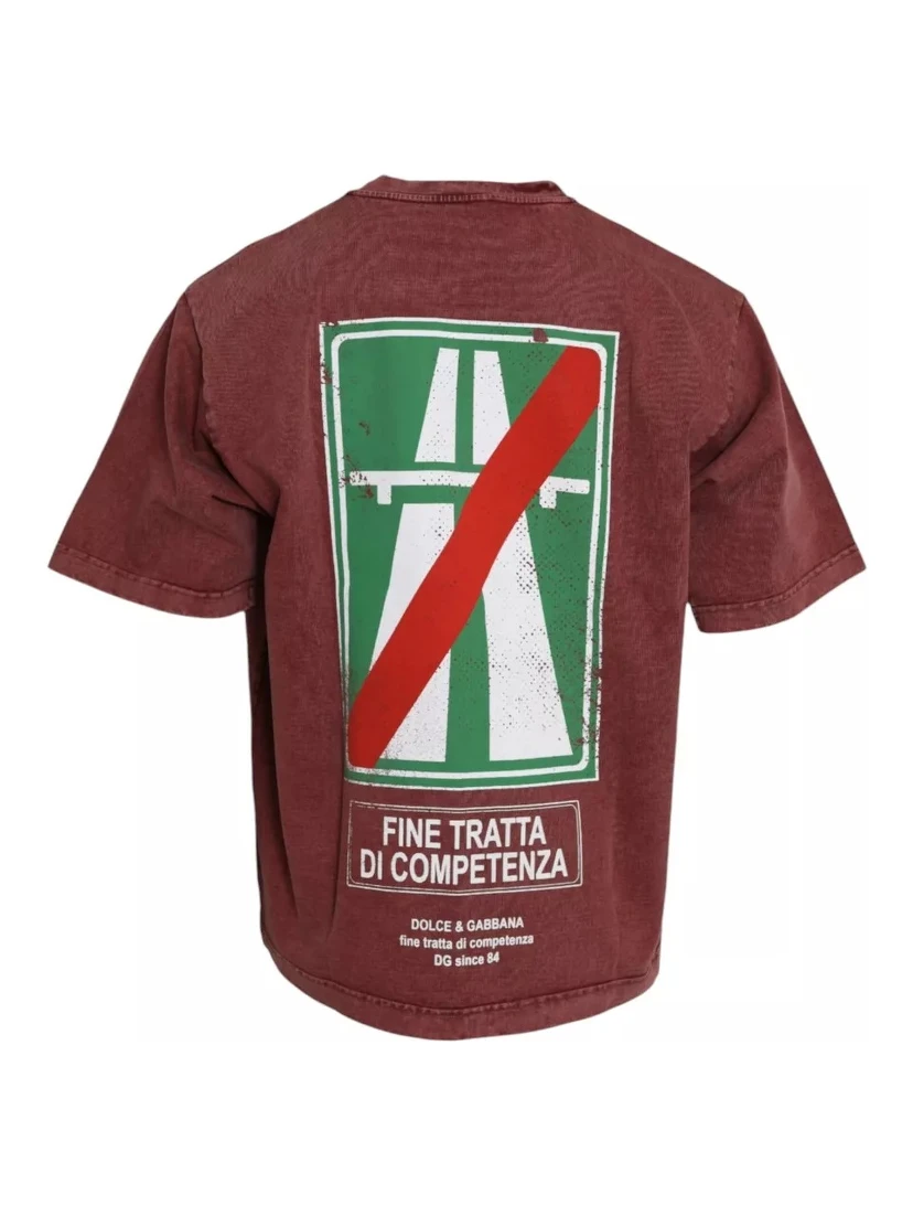 Maroon Print Round Neck Short Sleeves T-shirt