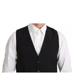 Black Stretch Waistcoat Formal Dress Wool Vest
