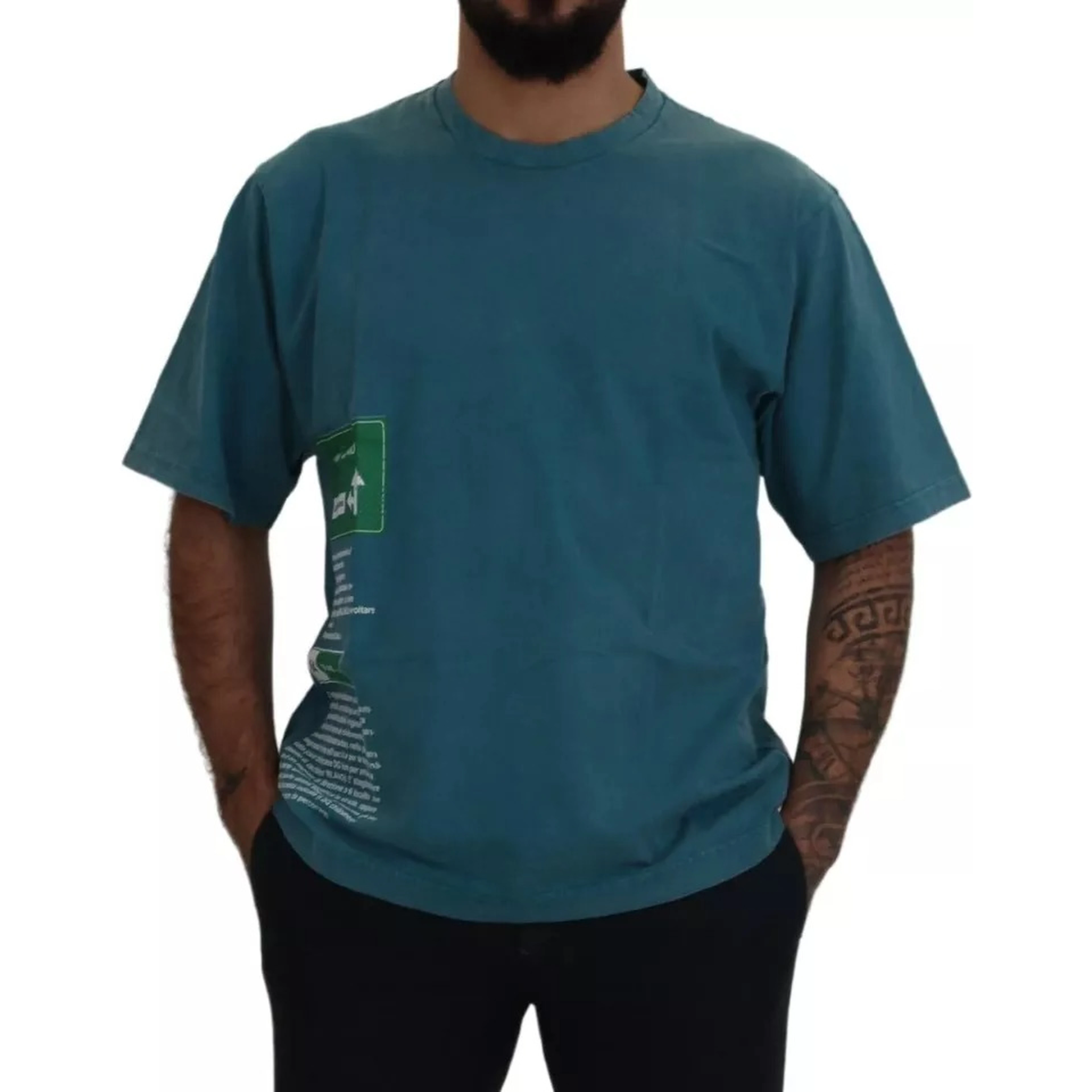 Blue Logo Print Crewneck Tee Cotton T-shirt