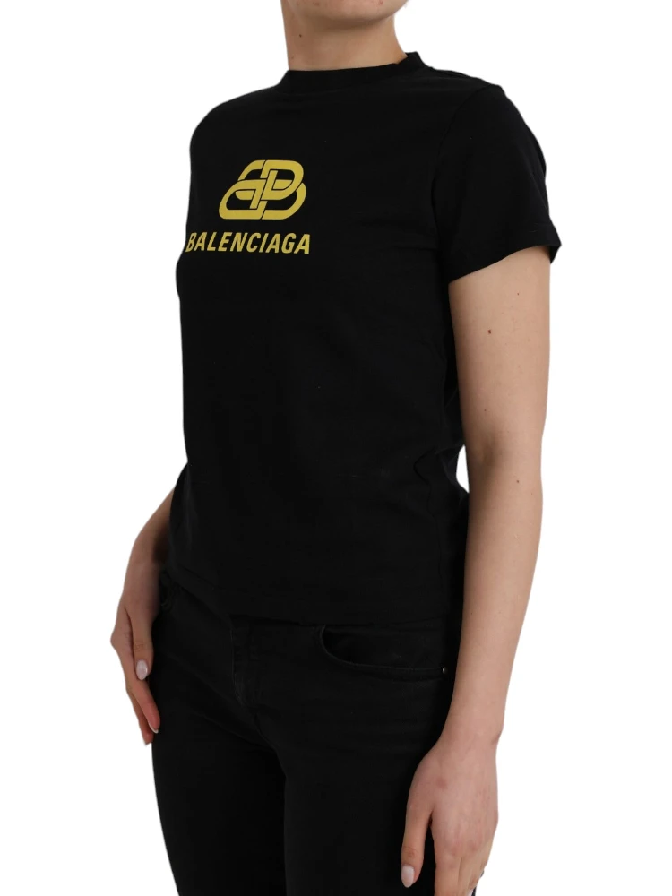 Black Cotton Logo Print Crew Neck Short Sleeves T-shirt alternative