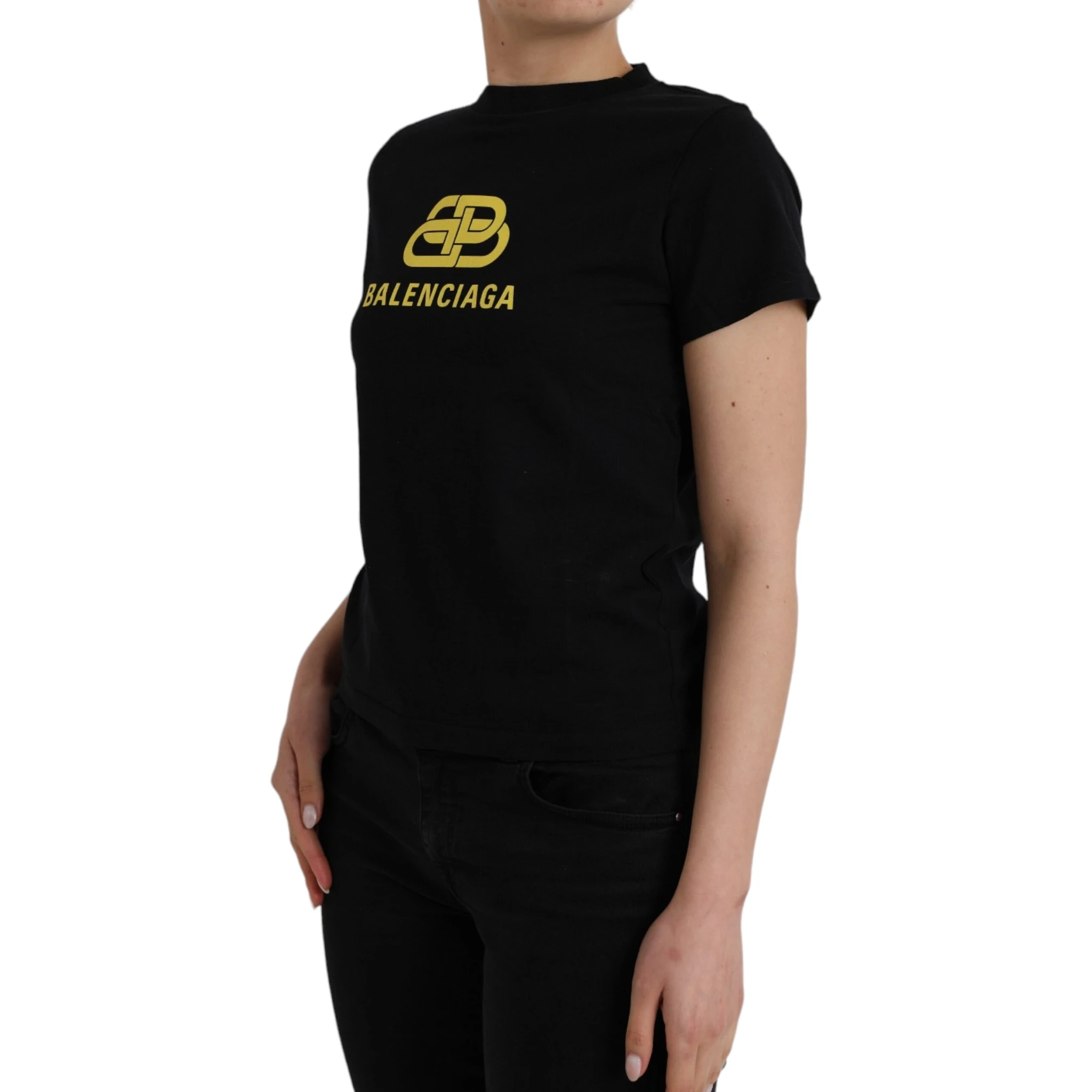 Black Cotton Logo Print Crew Neck Short Sleeves T-shirt