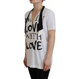 White Cotton Printed Ascot Collared T-shirt
