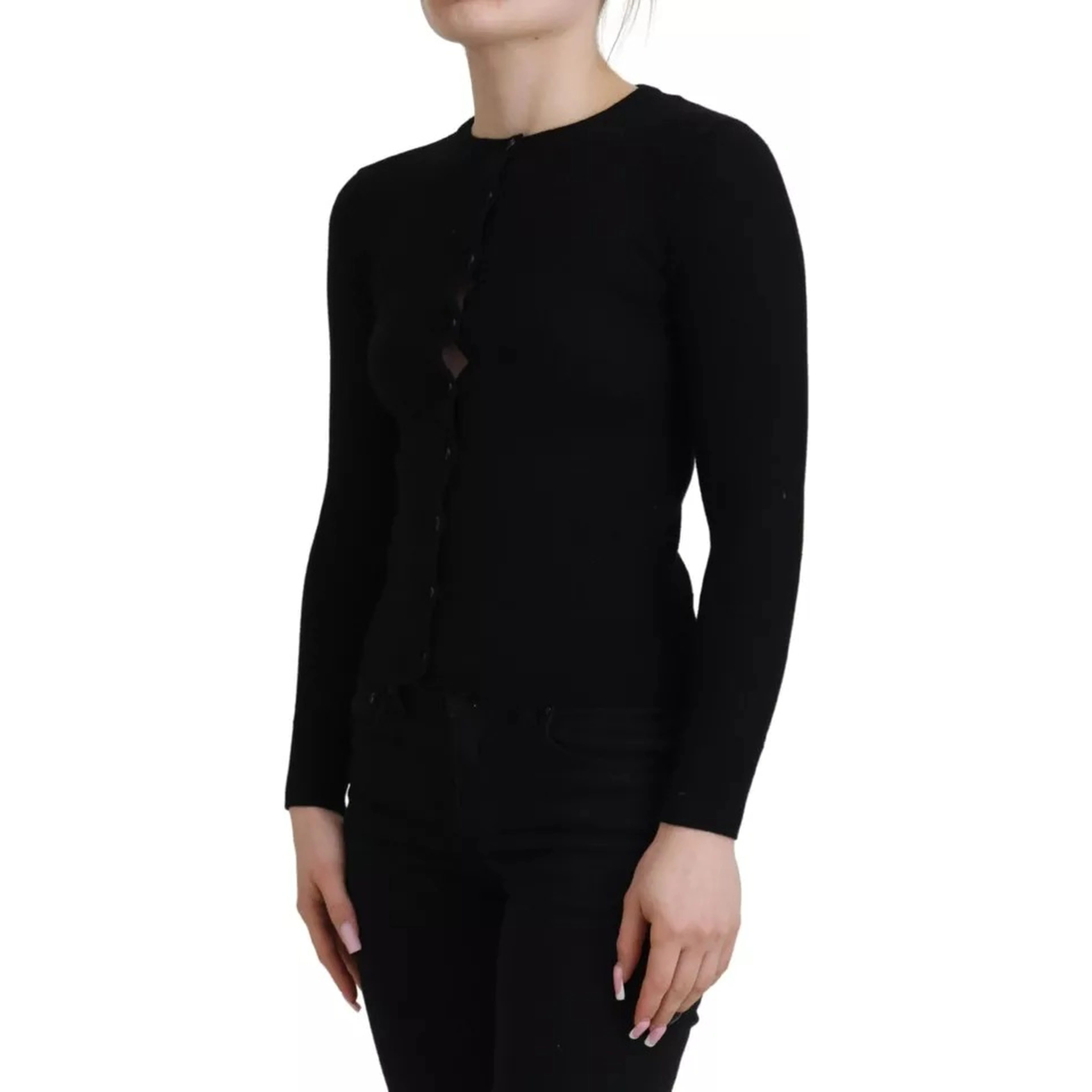 Black Button Down Slim Cardigan Wool Sweater