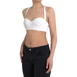 White Viscose Bustier Sleeveless Cropped Top