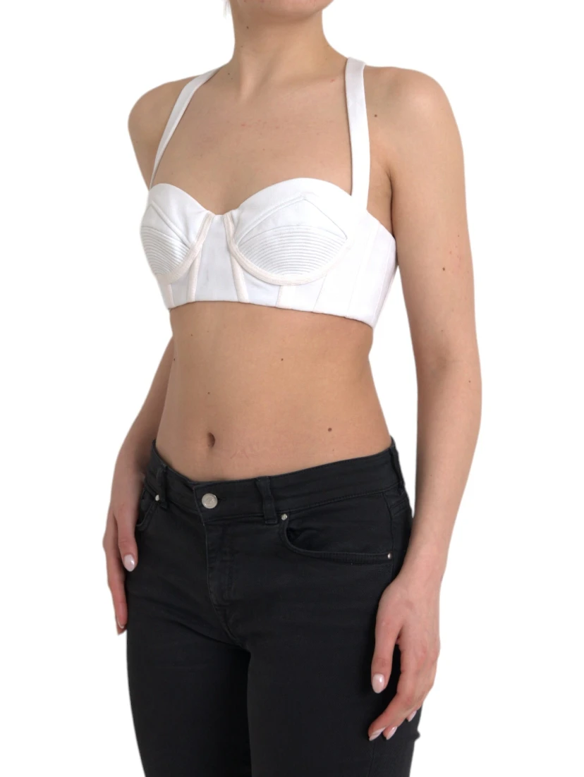 White Viscose Bustier Sleeveless Cropped Top