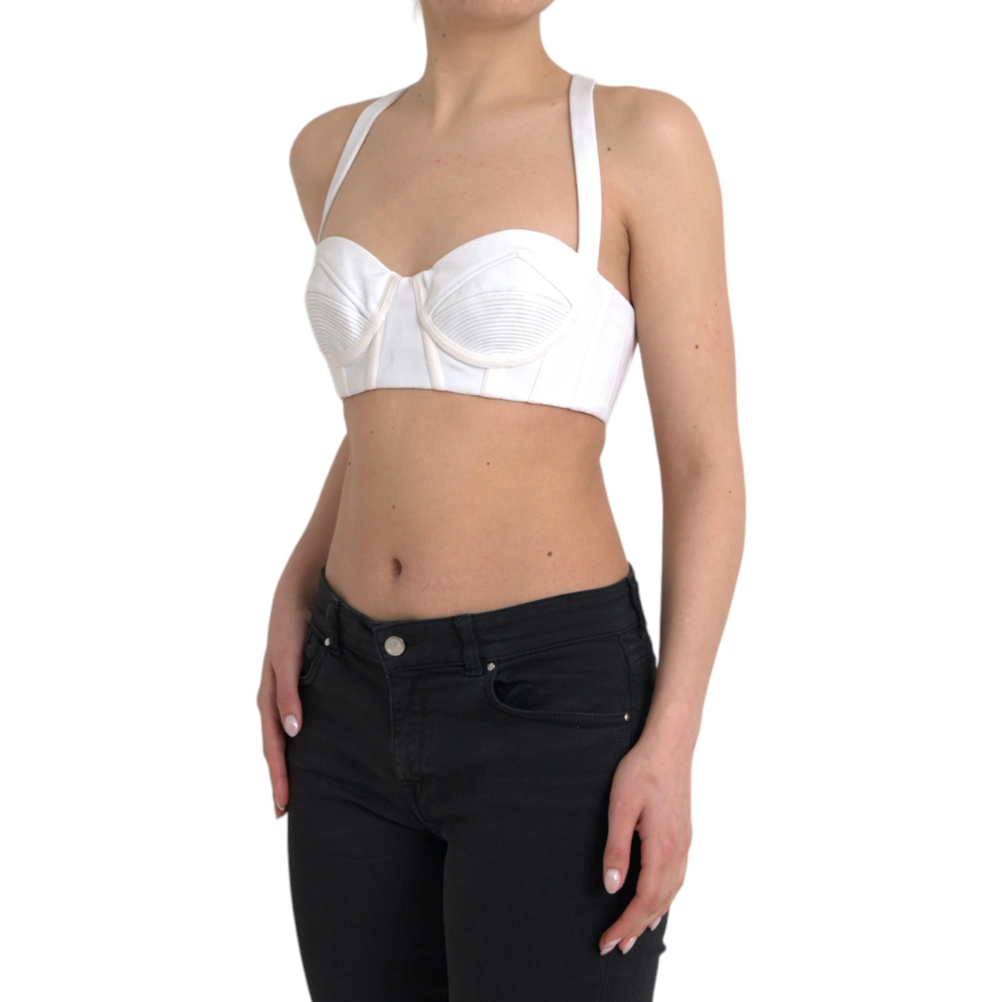 White Viscose Bustier Sleeveless Cropped Top