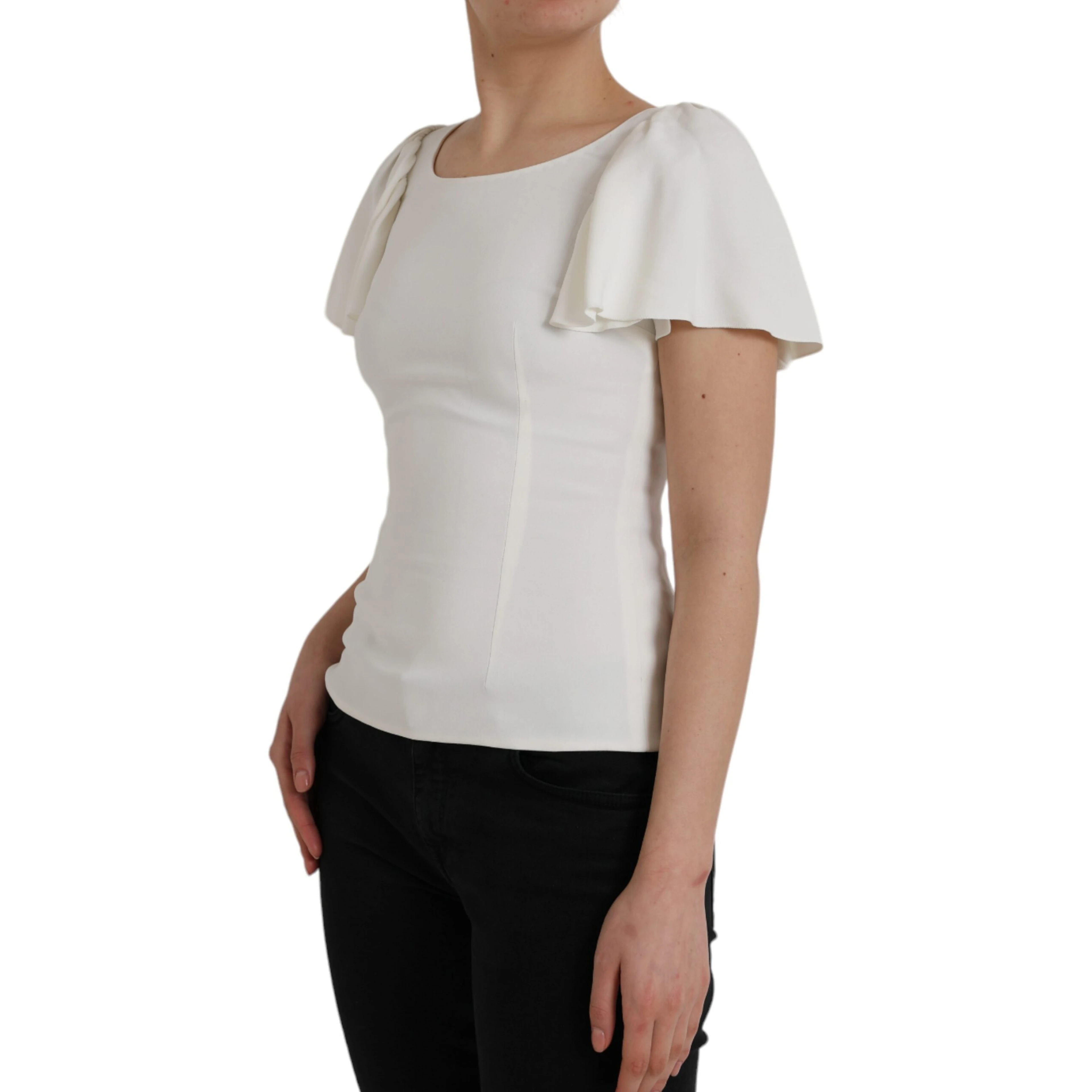 White Viscose Round Neck Short Sleeves Top