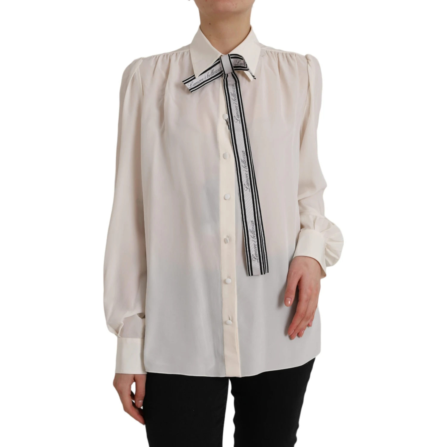 Off White Long Sleeve Button Down Blouse Top