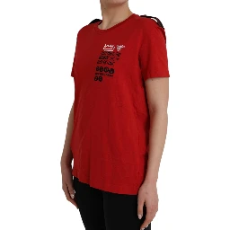 Red Cotton Graphic Print Crew Neck T-shirt