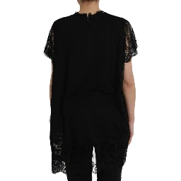 Black Sacred Heart Print Cotton Lace T-shirt