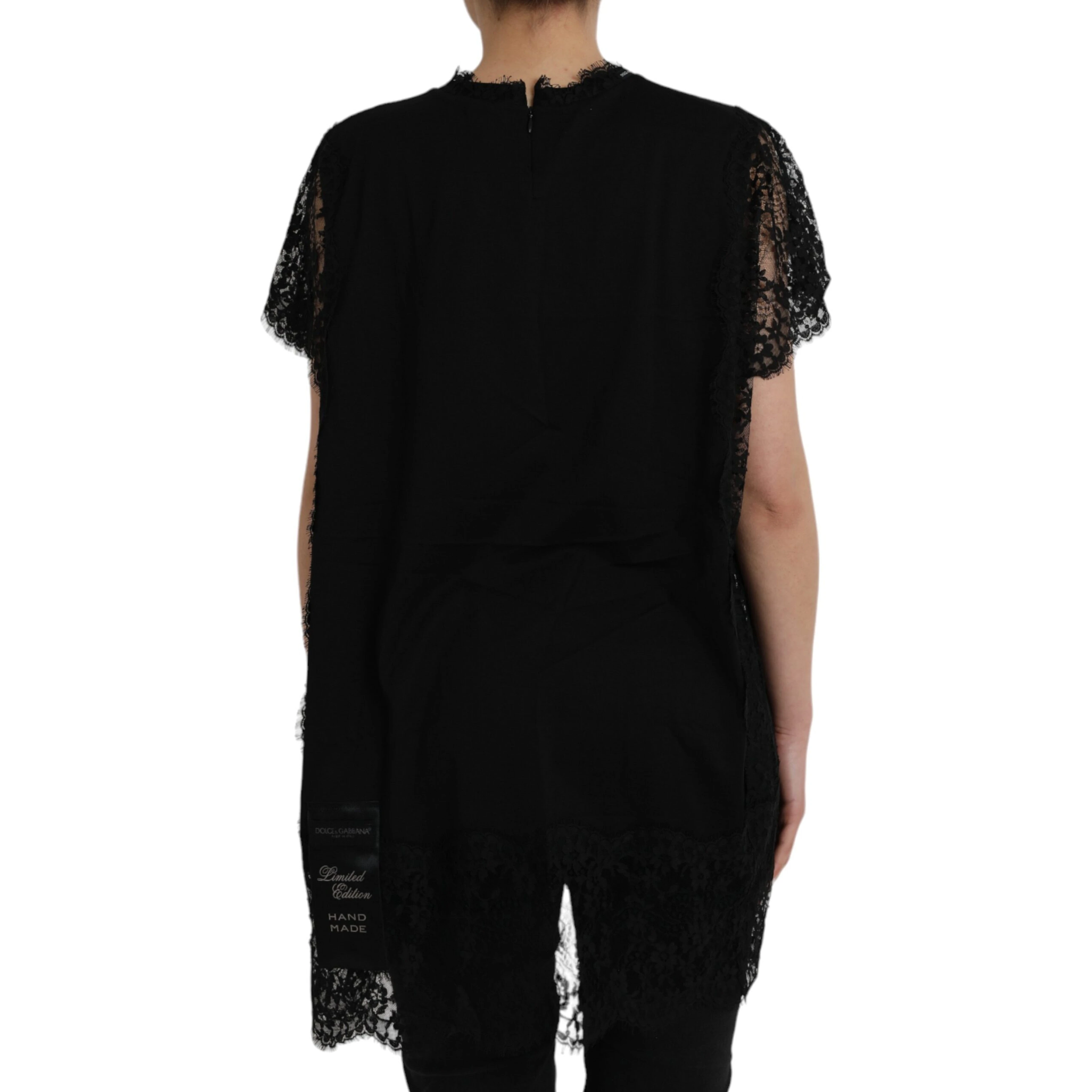 Black Sacred Heart Print Cotton Lace T-shirt