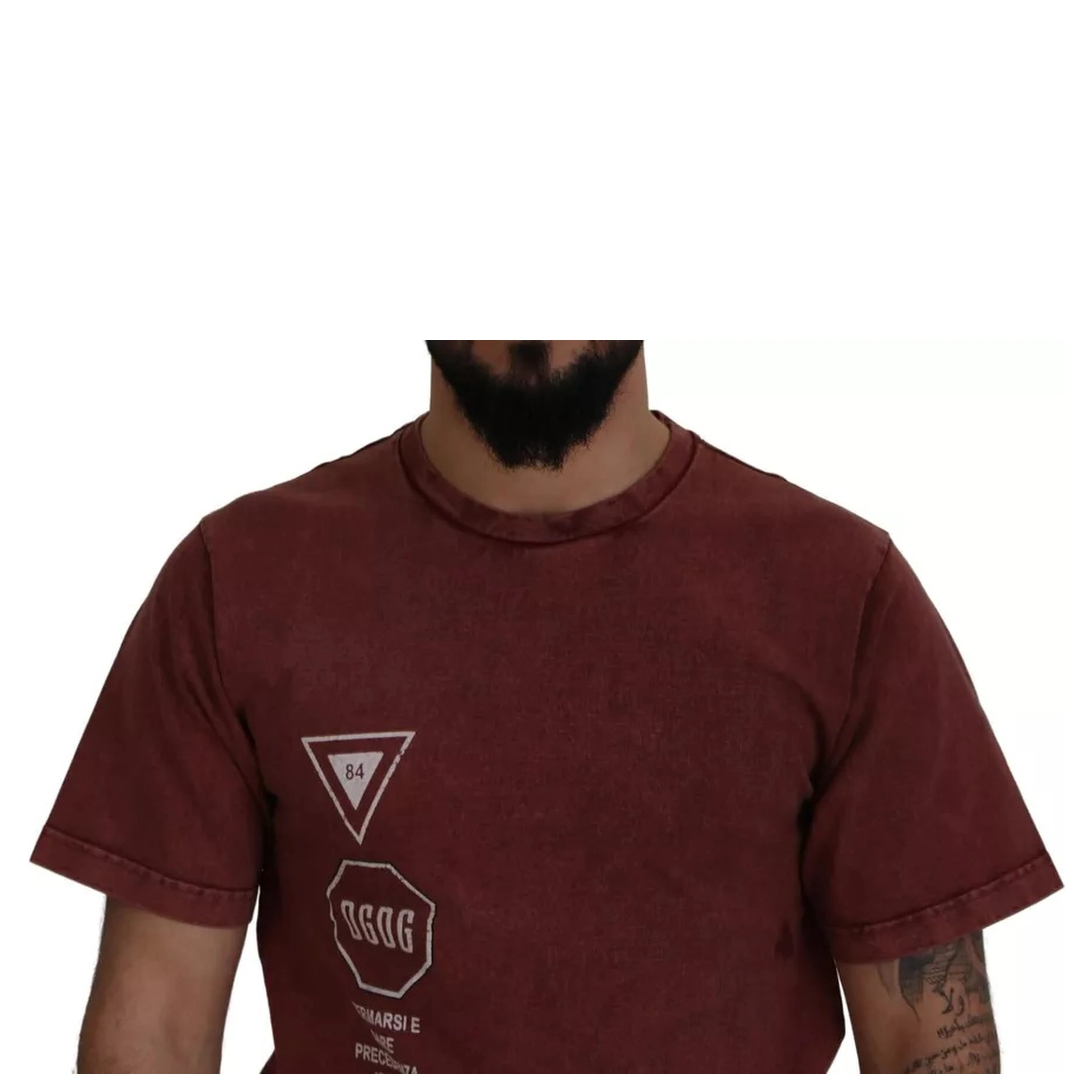 Maroon Printed Crewneck Tee Cotton T-shirt