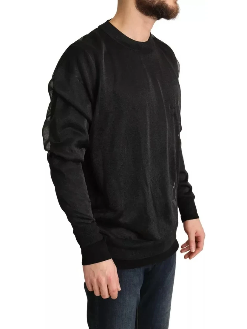 Black Logo Crewneck Long Sleeve Pullover Sweater