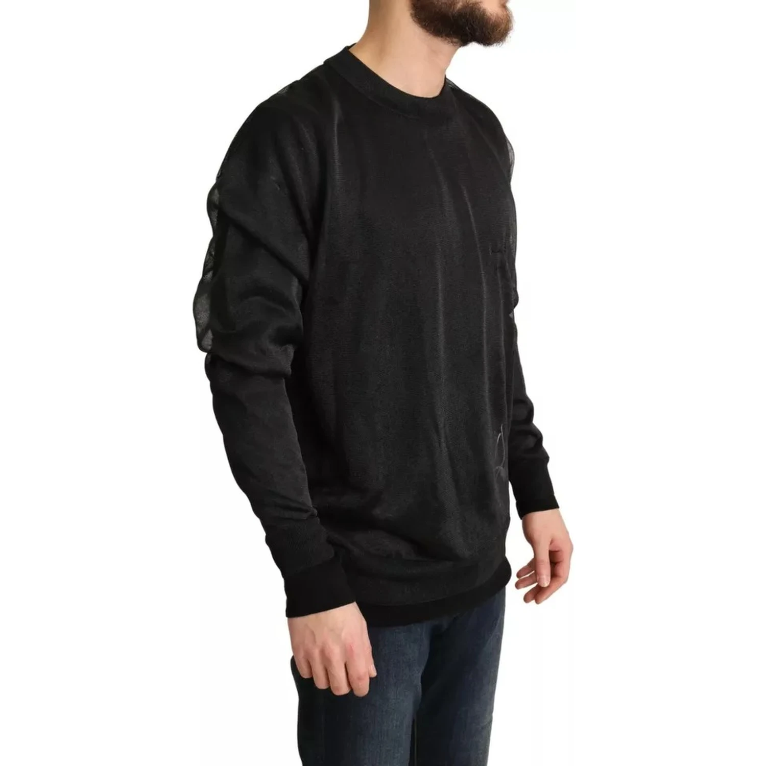 Black Logo Crewneck Long Sleeve Pullover Sweater