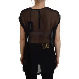 Black Mesh Transparent Blouse Pullover Top