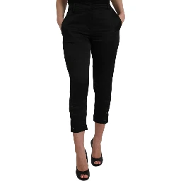 Black High Waist Capri Cropped Pants