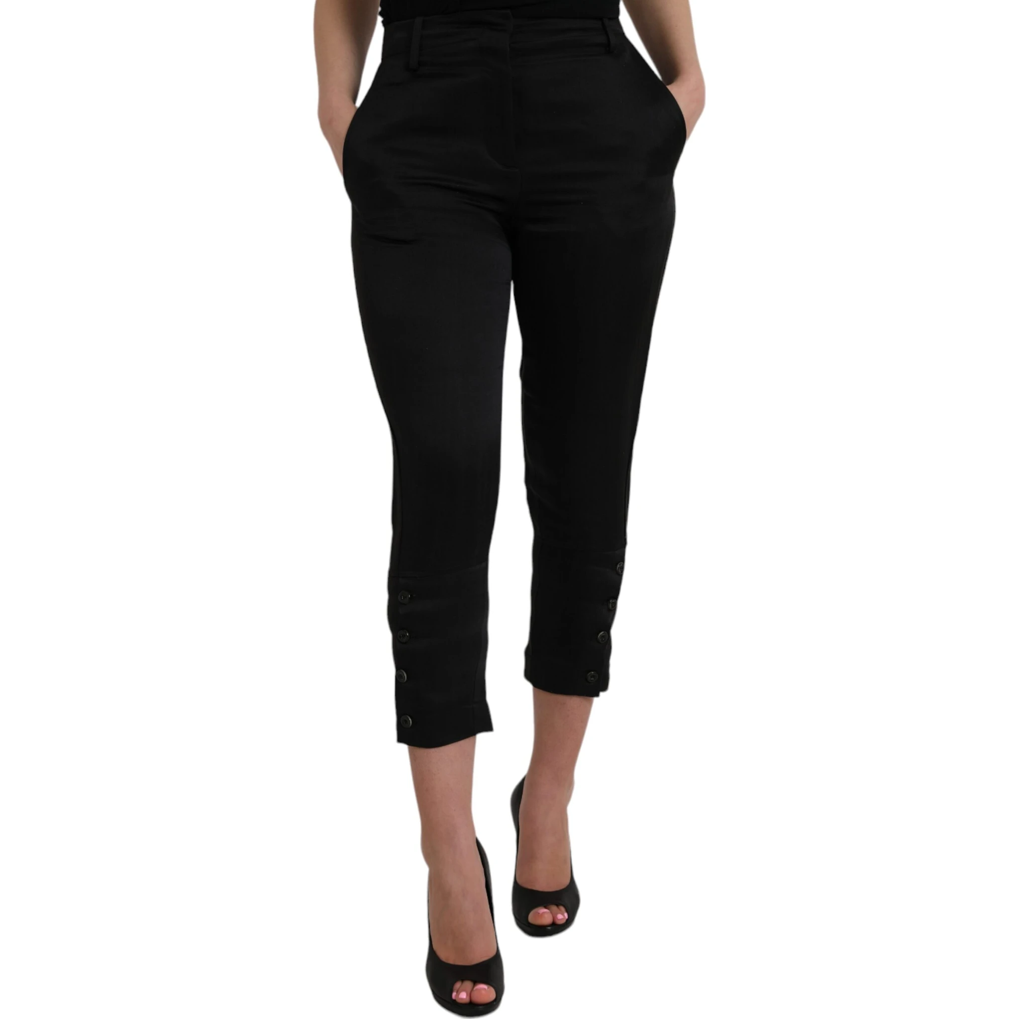 Black High Waist Capri Cropped Pants